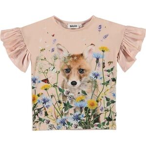 Molo Pink Fox and Floral Short Sleeve Tee Preloved